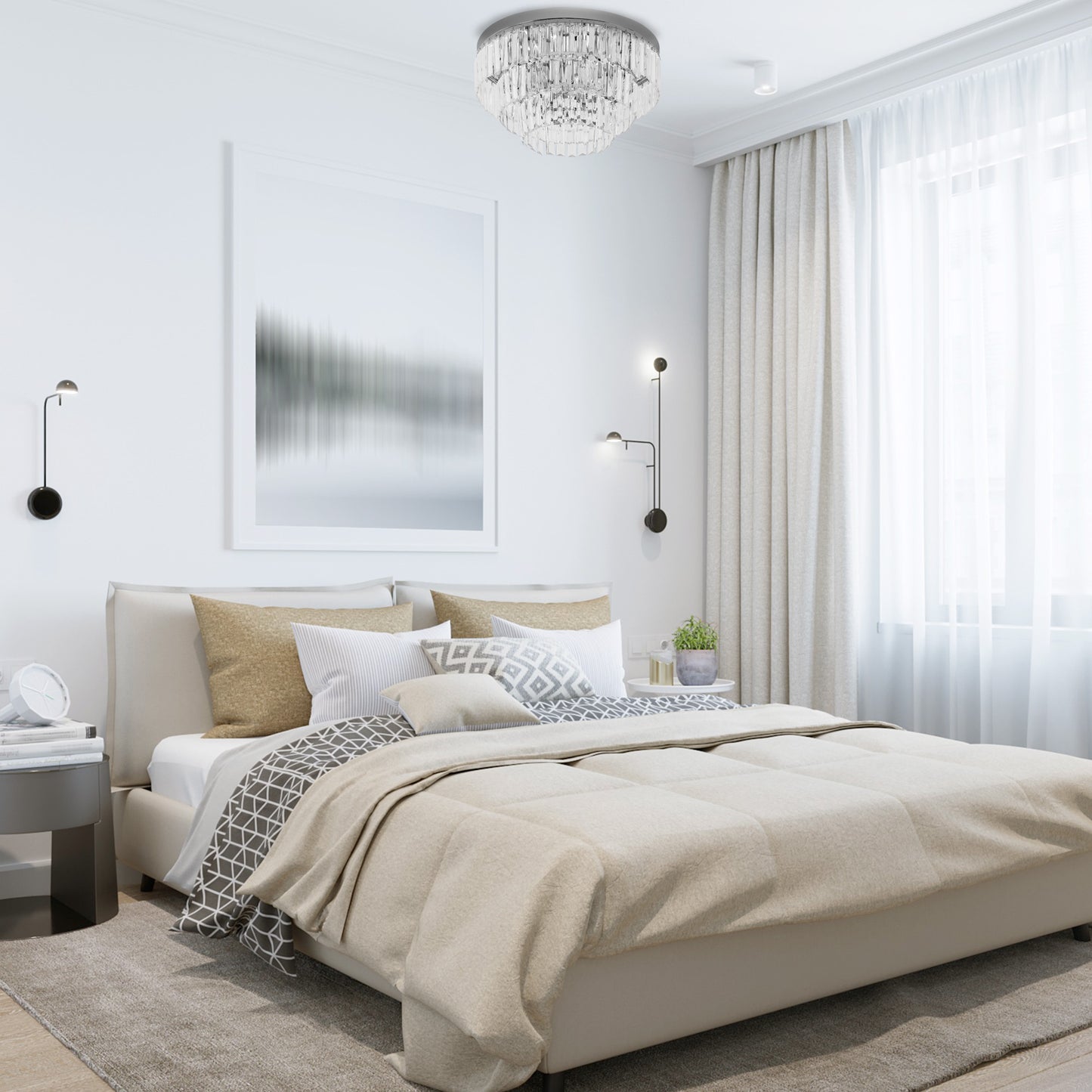 Round Crystal Ceiling Light 7 Lights Chandelier Mounted Fixture