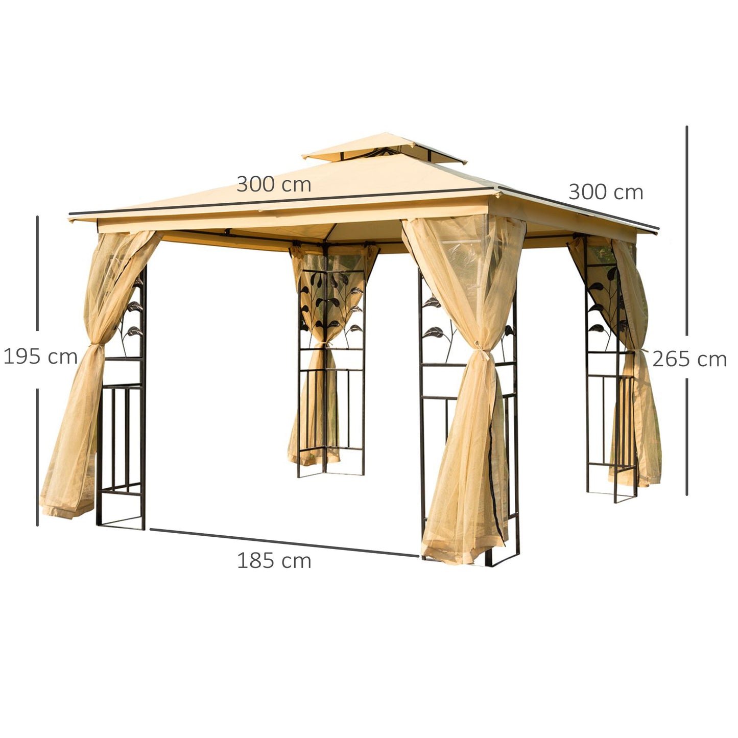Outsunny 3x3 m Double Top Gazebo-Beige