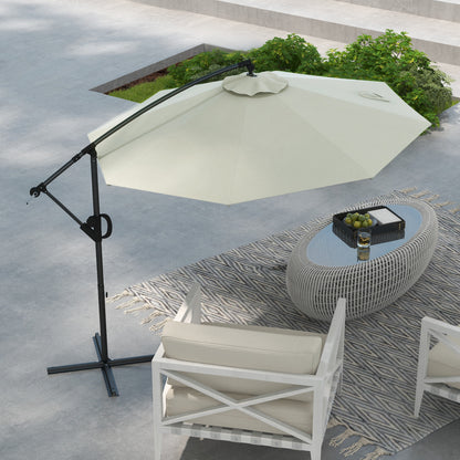 Outsunny 3(m) Cantilever Banana Parasol With Cross Base & Crank Handle, Tilt And 8 Ribs, Round Hanging Patio Umbrella For Outdoors - Cream