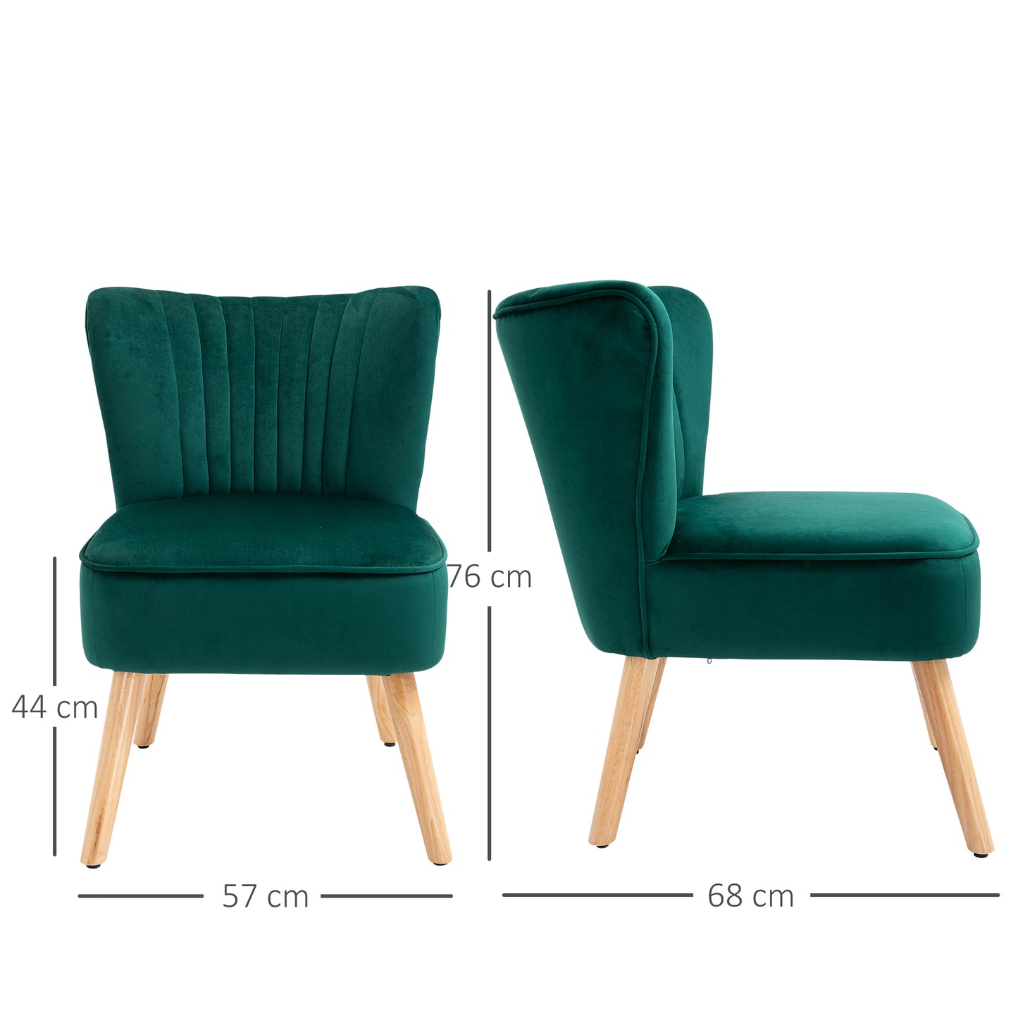 Retro Style Velvet Accent Chair Occasional Tub Seat Padding Curved Back with Wood Frame Legs Home Furniture Set of 2 Green