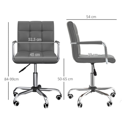 Mid Back PU Leather Home Office Chair | Fixed Armrests | 360° Swivel | 5 Wheels | Height Adjustable 84-99cm | 45x39cm Seat | 120kg | Grey
