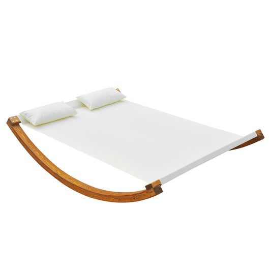 Outsunny Rocking Double Sun Lounger With  Wooden Frame-White