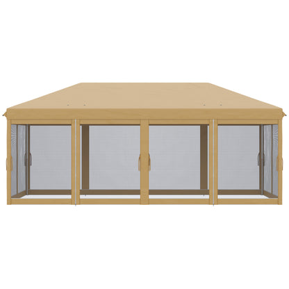 Outsunny 6 x 3(m) Pop Up Gazebo, Outdoor Canopy Shelter, Marquee Party Wedding Tent with 6 Mesh Walls and Carry Bag, Beige