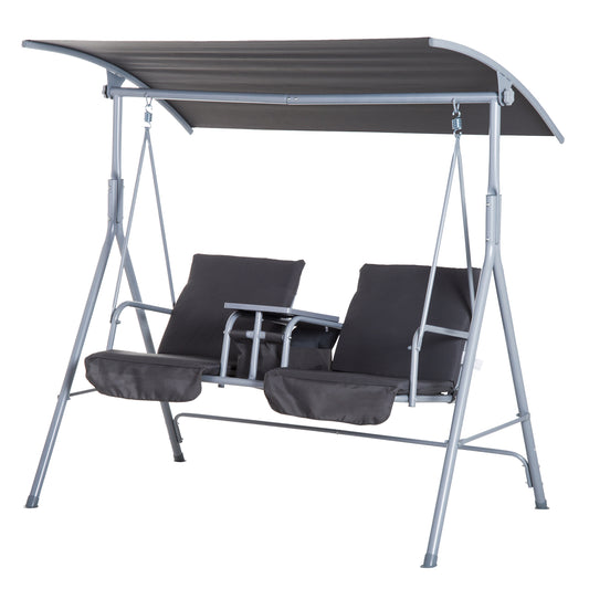 Outsunny Steel Frame 2-Seater  Swing Chair With Table Grey