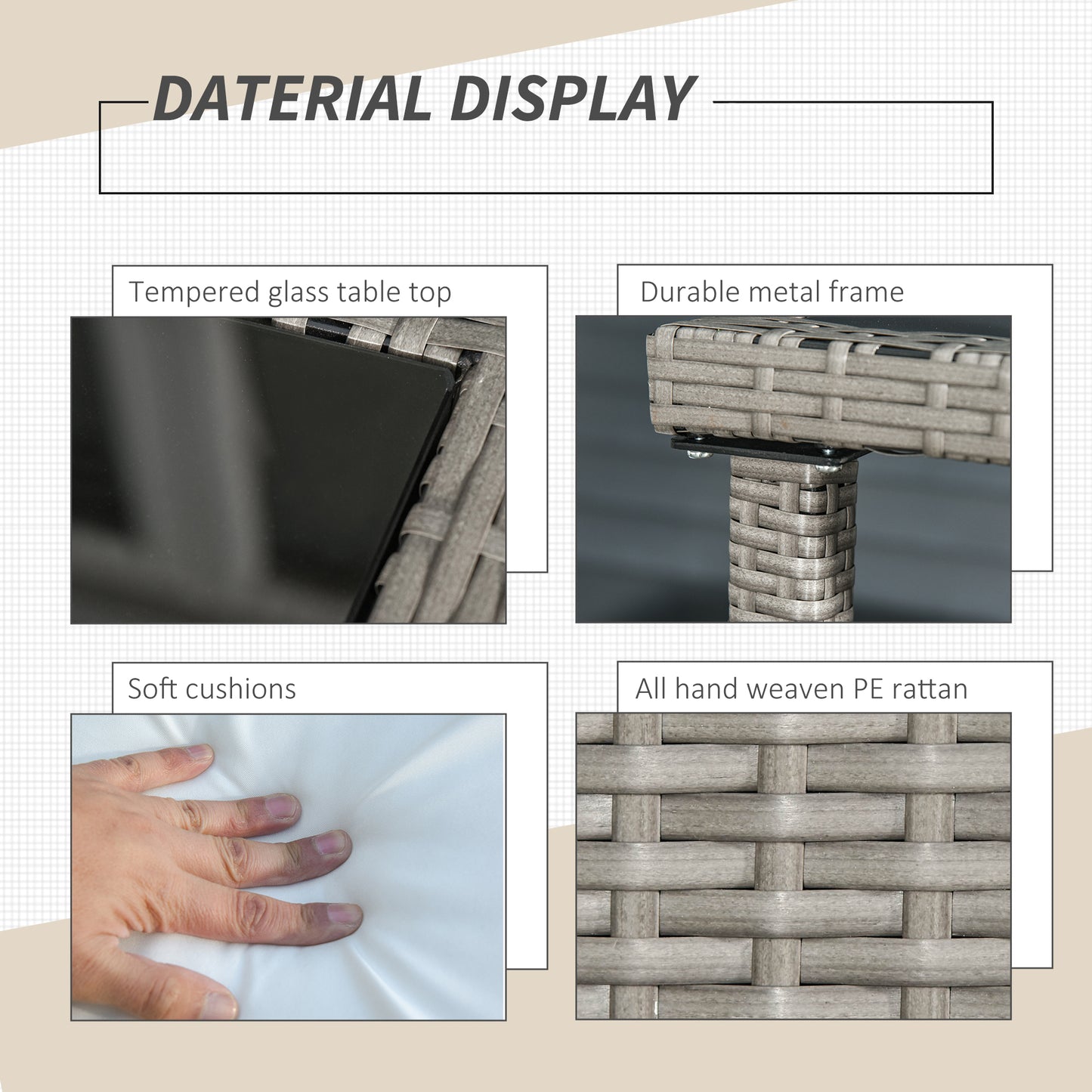 Outsunny 4-Seater Rattan Garden Furniture Space-saving Wicker Weave Sofa Set Conservatory Dining Table Table Chair Footrest Cushioned Grey