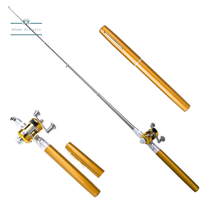 Mini Fishing Rod Portable Pocket Telescopic Pole Pen Shape Folded Fishing Rod with Reel Wheel for Outdoor River Lake Fishing