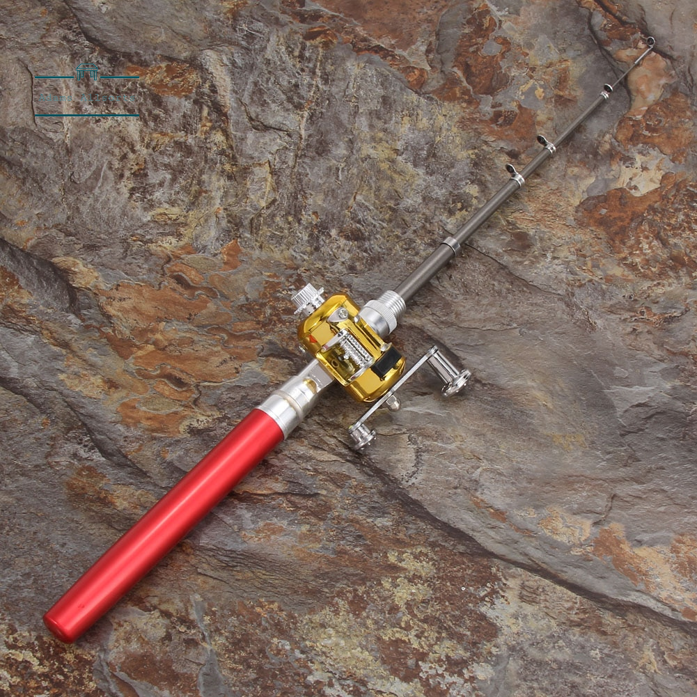 Mini Fishing Rod Portable Pocket Telescopic Pole Pen Shape Folded Fishing Rod with Reel Wheel for Outdoor River Lake Fishing