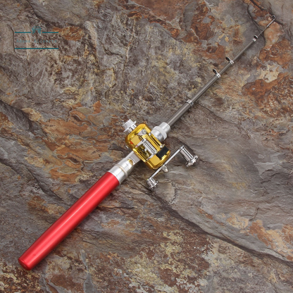Mini Fishing Rod Portable Pocket Telescopic Pole Pen Shape Folded Fishing Rod with Reel Wheel for Outdoor River Lake Fishing