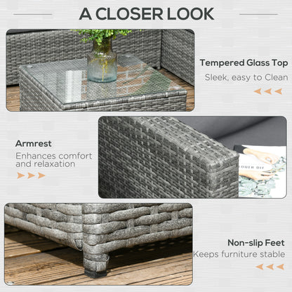 3 Pieces Rattan Garden Furniture 4 Seater Outdoor Patio Corner Sofa Chair Set with Coffee Table Thick Cushions Grey