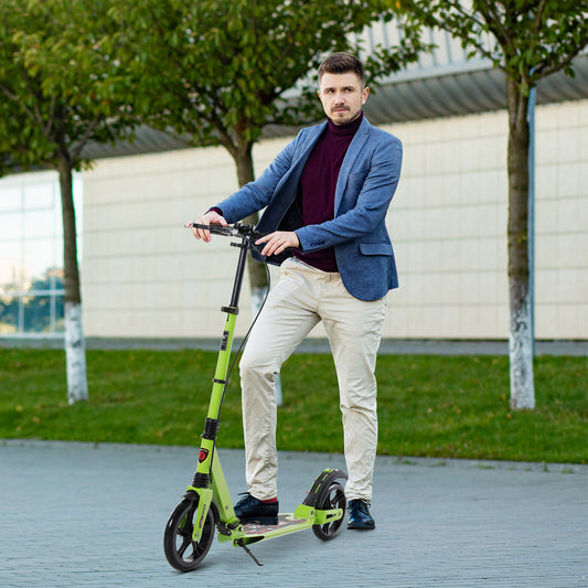 Teens Adult Kick Scooter Foldable Adjustable Aluminum Ride On Toy For 14+ w/ Dual Brake System, Shock Mitigation System - Green 95.5-110.5H CM