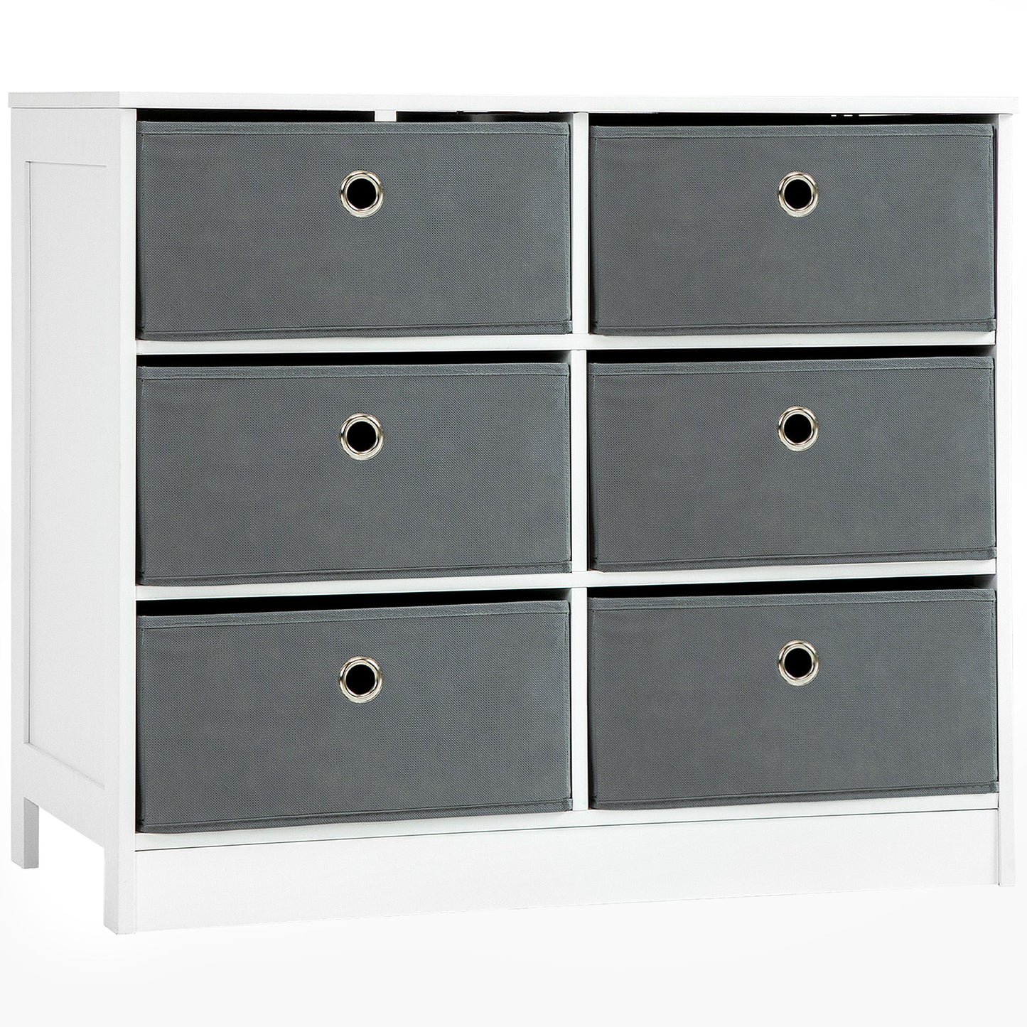 Chests of Drawer, Fabric Dresser Storage Cabinet with 6 Drawers for Bedroom, Living Room and Hallway, White and Grey