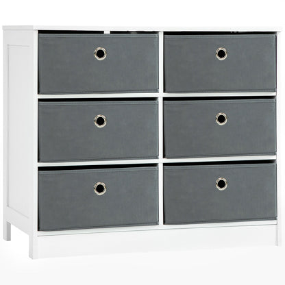 Chests of Drawer, Fabric Dresser Storage Cabinet with 6 Drawers for Bedroom, Living Room and Hallway, White and Grey