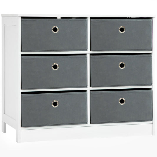 Chests of Drawer, Fabric Dresser Storage Cabinet with 6 Drawers for Bedroom, Living Room and Hallway, White and Grey