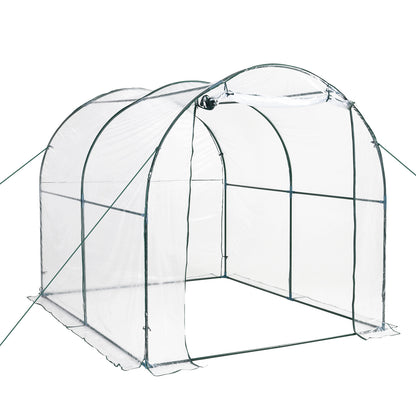 Outsunny Walk-in Polytunnel Greenhouse with Roll-up Door Transparent Tunnel Greenhouse with Steel Frame and PVC Cover, 2.5 x 2m