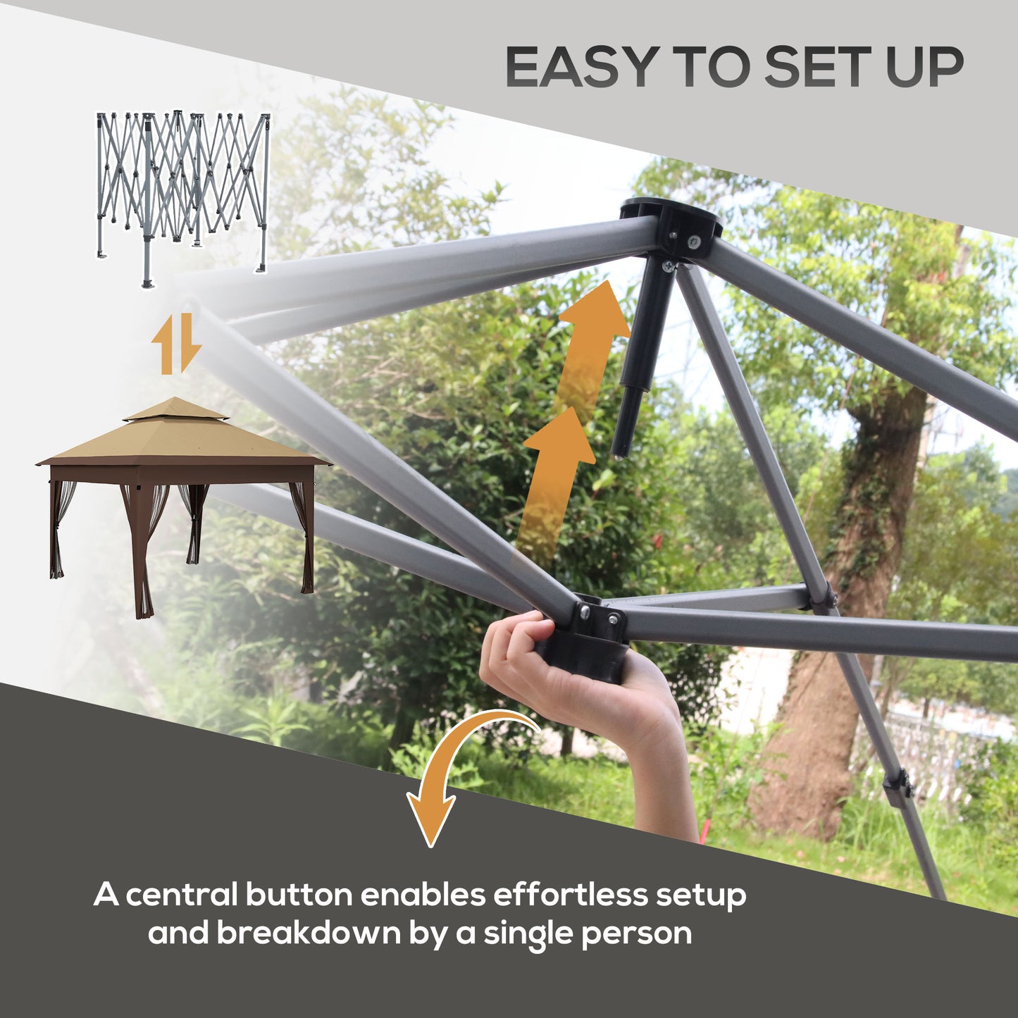 Outsunny 3 x 3(m) Pop Up Gazebo With Mosquito Netting 1 Person Easy Up Marquee Party Tent 1-Button Push Double Roof Instant Shelter - Khaki