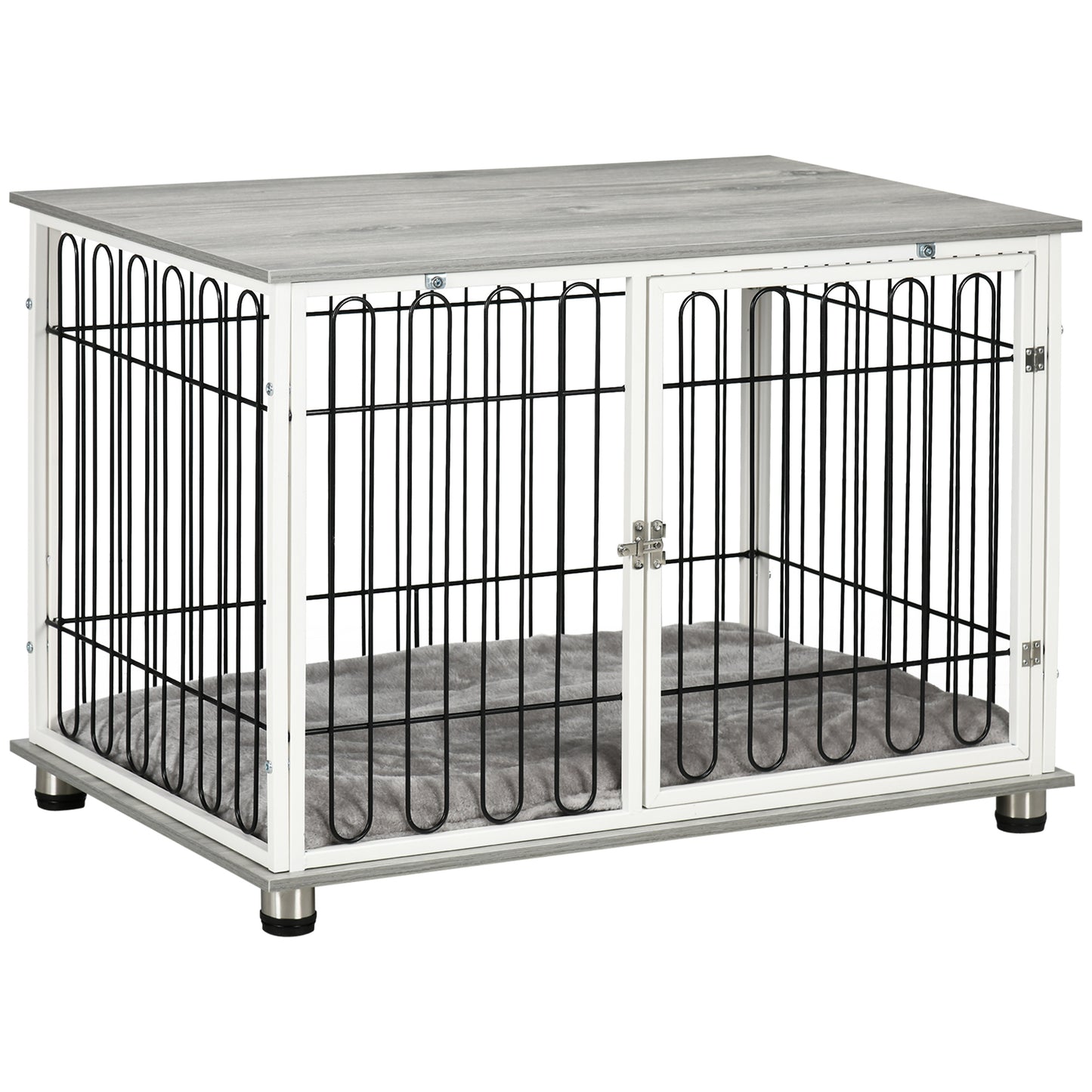 Dog Crate Furniture Side Table | Washable Cushion | Lockable Door | Steel Wire Ventilation | Small & Medium Dogs up to 20kg | 90 x 58 x 62.5cm | Graphite