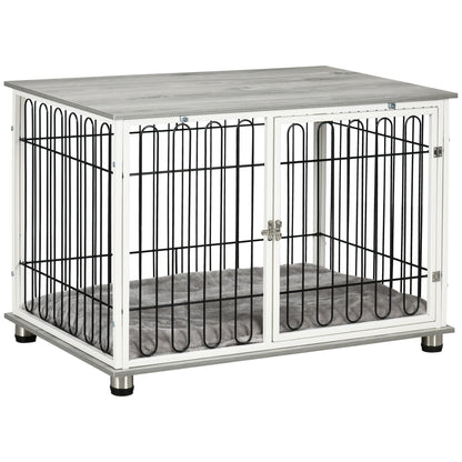 Dog Crate Furniture Side Table | Washable Cushion | Lockable Door | Steel Wire Ventilation | Small & Medium Dogs up to 20kg | 90 x 58 x 62.5cm | Graphite