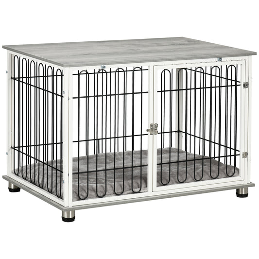 Dog Crate Furniture Side Table | Washable Cushion | Lockable Door | Steel Wire Ventilation | Small & Medium Dogs up to 20kg | 90 x 58 x 62.5cm | Graphite