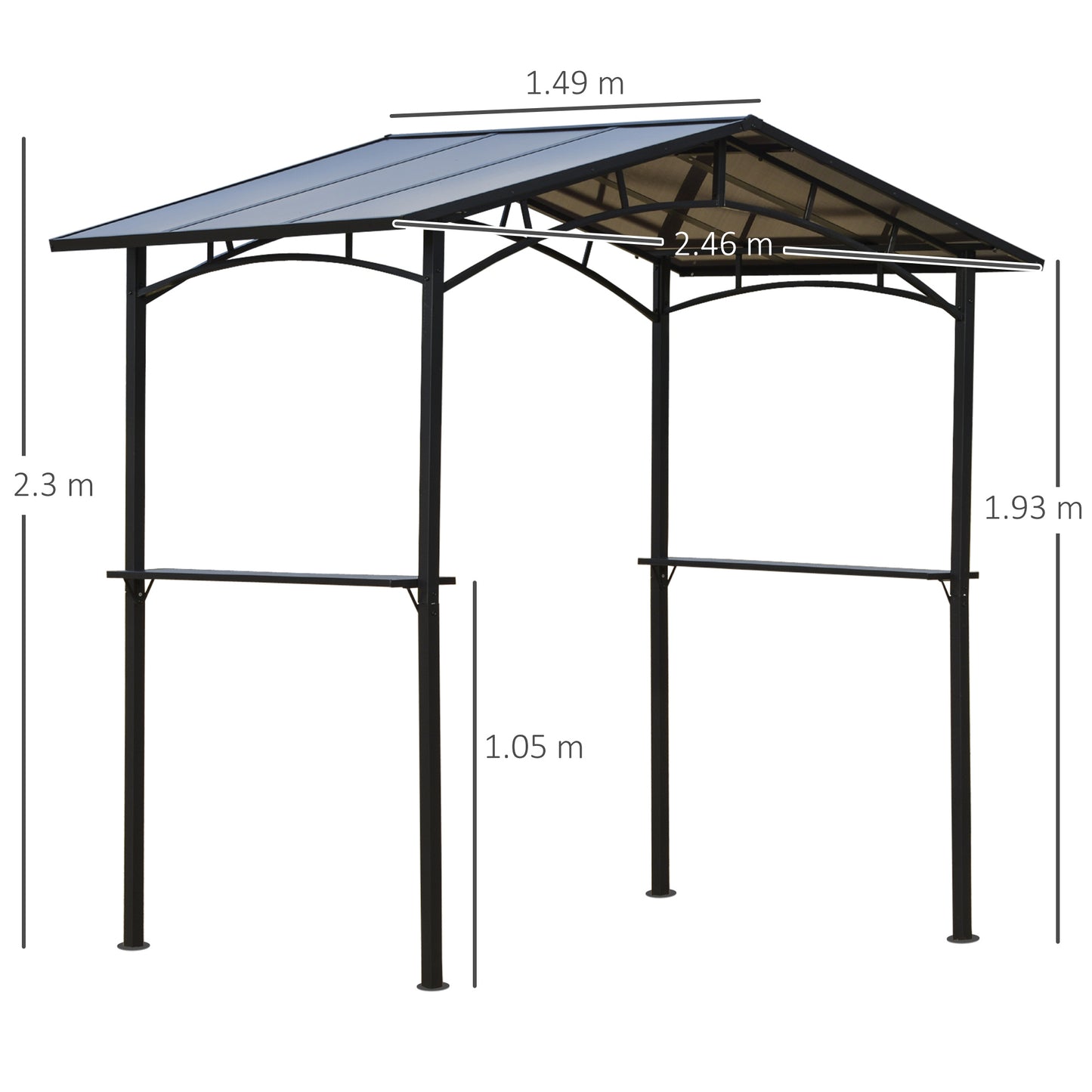 8ft x 5ft Outdoor BBQ Protective Gazebo Tent Aluminium Steel Frame w/ 2 Shelves Hardtop Roof Canopy Ground Stakes Safe Cooking