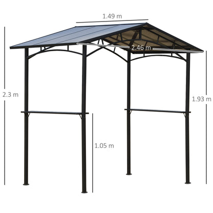 8ft x 5ft Outdoor BBQ Protective Gazebo Tent Aluminium Steel Frame w/ 2 Shelves Hardtop Roof Canopy Ground Stakes Safe Cooking