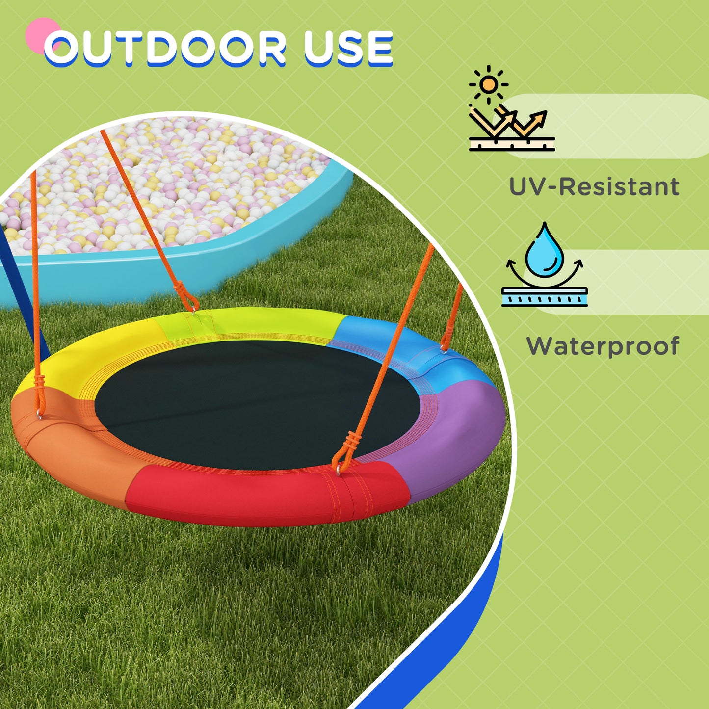 Outsunny Metal Kids Swing Set Nest Swing Seat with A-Frame Structure for Outdoor Use Multicoloured