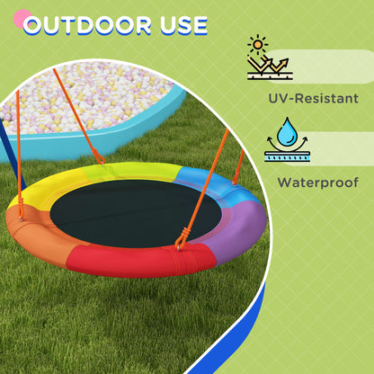 Outsunny Metal Kids Swing Set Nest Swing Seat with A-Frame Structure for Outdoor Use Multicoloured
