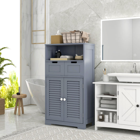 Kleankin Bathroom Cabinet with Drawers, Bathroom Storage Cabinet with Louvred Doors, Open Compartment and Adjustable Shelf for Washroom, Grey