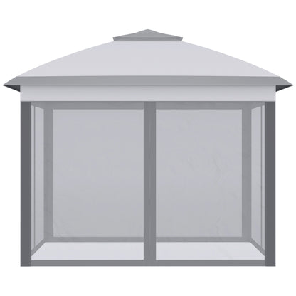 Outsunny 11' x 11' Pop Up Canopy, Double Roof Foldable Canopy Tent with Zippered Mesh Sidewalls, Height Adjustable and Carrying Bag, Event Tent Gray