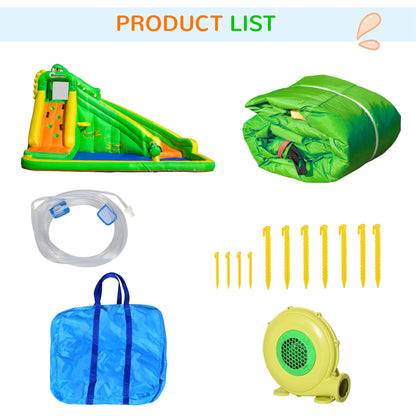 Outsunny 5 in 1 Kids Bouncy Castle Large Crocodile Style Inflatable House Slide Basket Water Pool Climbing Wall for Kids Age 3-8, 3.85 x 2.85 x 2.25m