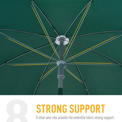 Outsunny Beach Umbrella Parasol 2.2m, Steel Dark Green