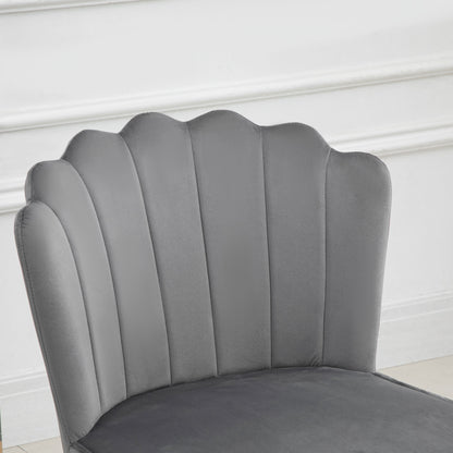 Retro Style Velvet-Feel Shell Luxe Accent Chair, Glam Vanity Chair Makeup Seat, Home Bedroom Lounge with Metal Legs Comfort Padding, Grey