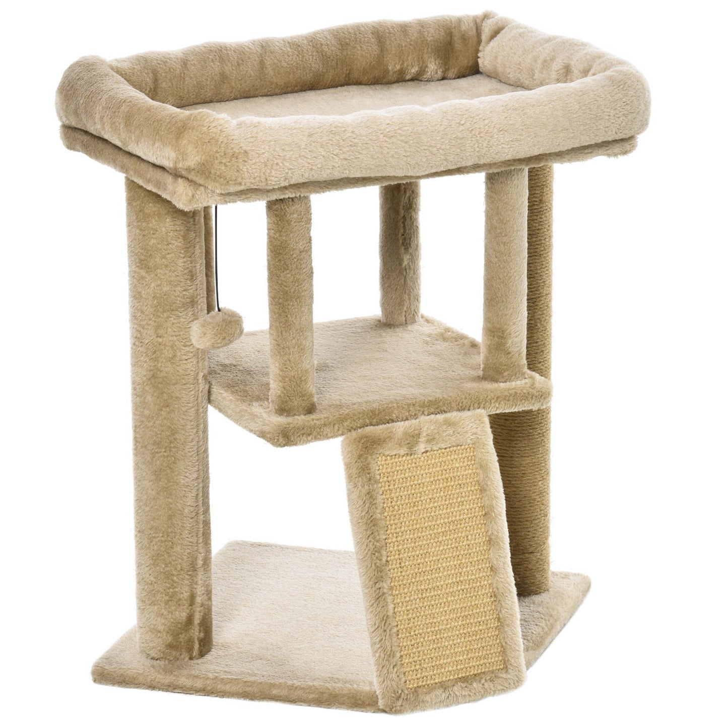 PawHut Cat tree Tower Climbing Activity Centre Kitten Furniture With Jute Scratching Pad Ball Toy Condo Perch Bed Post 40 x 40 x 57cm Coffee