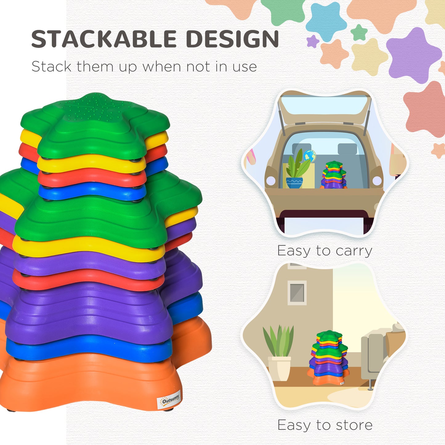Outsunny 11 Piece Balance Stepping Stones for Kids Starfish Style Non-slip Obstacle Course Stackable Balance Blocks Encourage Toddler Balance
