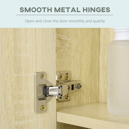 Kleankin LED Bathroom Mirror Cabinet, Wall Mounted Dimmable Medicine Cabinet with Adjustable Shelf and Mirrored Door, Natural