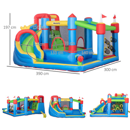 Outsunny 5 in 1 Kids Bounce Castle Large Castle Style Inflatable House Slide Trampoline Pool Water Gun Climbing Wall for Kids Age 3-8