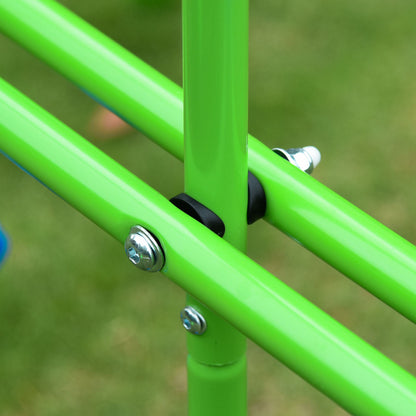 Outsunny Metal Swings & Seesaw Set Double Seats with a Height Adjustable Children Outdoor Backyard Play Set for Toddlers Over 3 Years Old, Green