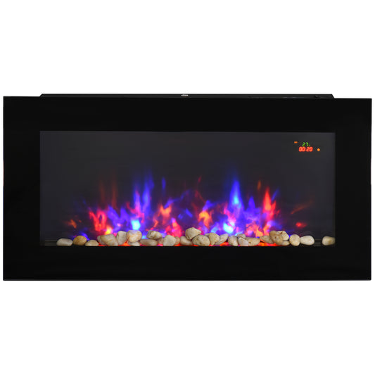 LED Electric Fireplace w/ Automatic Function Remote Faux Flame Wall Home Heater Backlight Timer Sleek Stylish 1000W/2000W