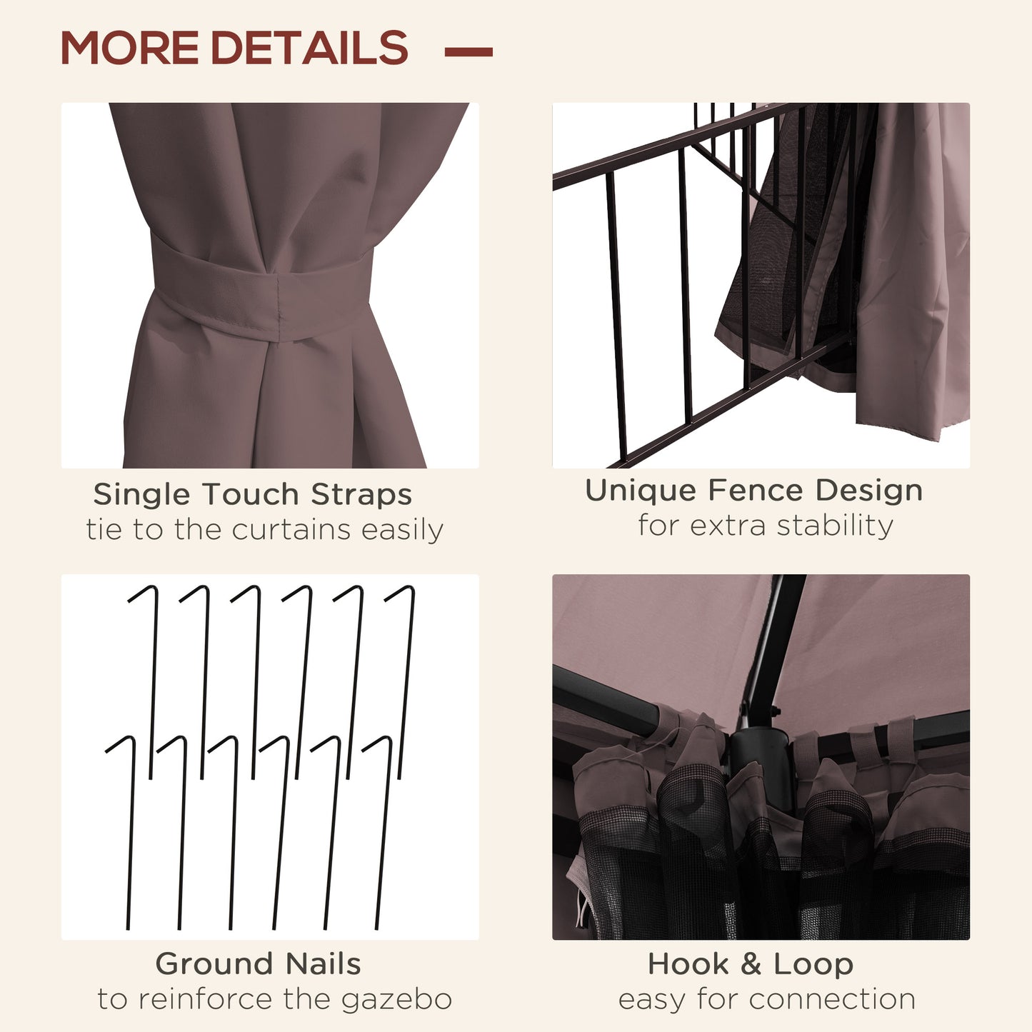 Outsunny Hexagon Gazebo Patio Canopy Party Tent Outdoor Garden Shelter w/ 2 Tier Roof & Side Panel - Brown