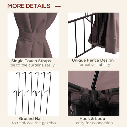 Outsunny Hexagon Gazebo Patio Canopy Party Tent Outdoor Garden Shelter w/ 2 Tier Roof & Side Panel - Brown