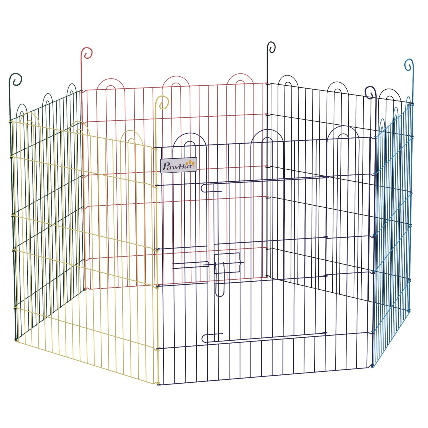 Pet Playpen | 6 Configurable Panels | Lockable Door | Indoor & Outdoor | Small Dogs, Cats, Rabbits & Small Pets | 60 x Ø120cm | Multicolour