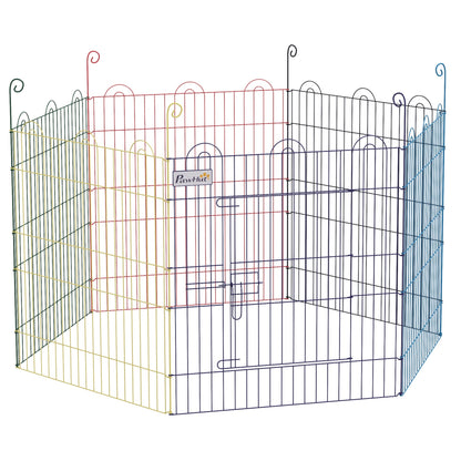 Pet Playpen | 6 Configurable Panels | Lockable Door | Indoor & Outdoor | Small Dogs, Cats, Rabbits & Small Pets | 60 x Ø120cm | Multicolour