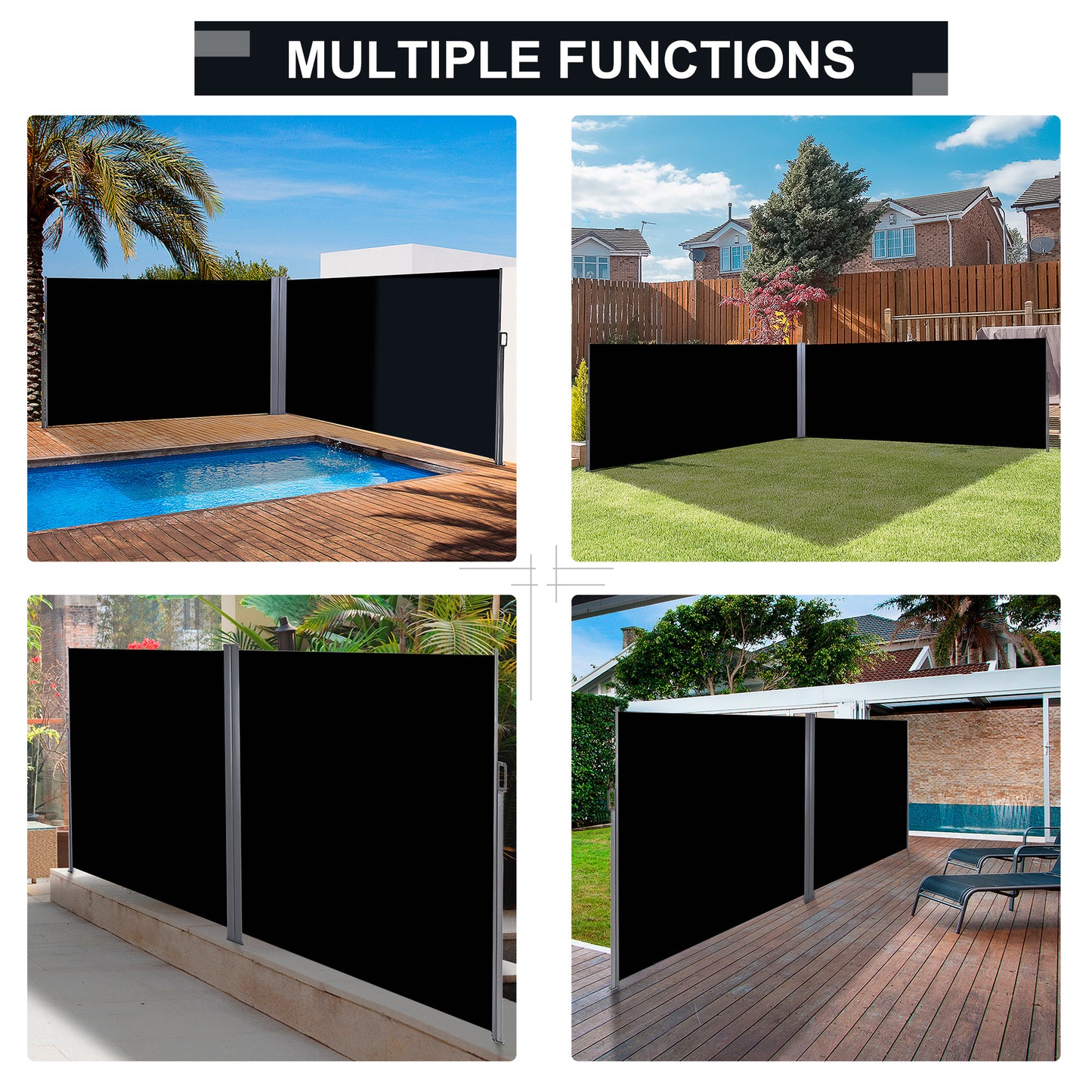 Outsunny 6 x 2m Retractable Sun Side Awning Screen Fence Patio Garden Wall Balcony Screening Panel Outdoor Blind Privacy Divider – Black