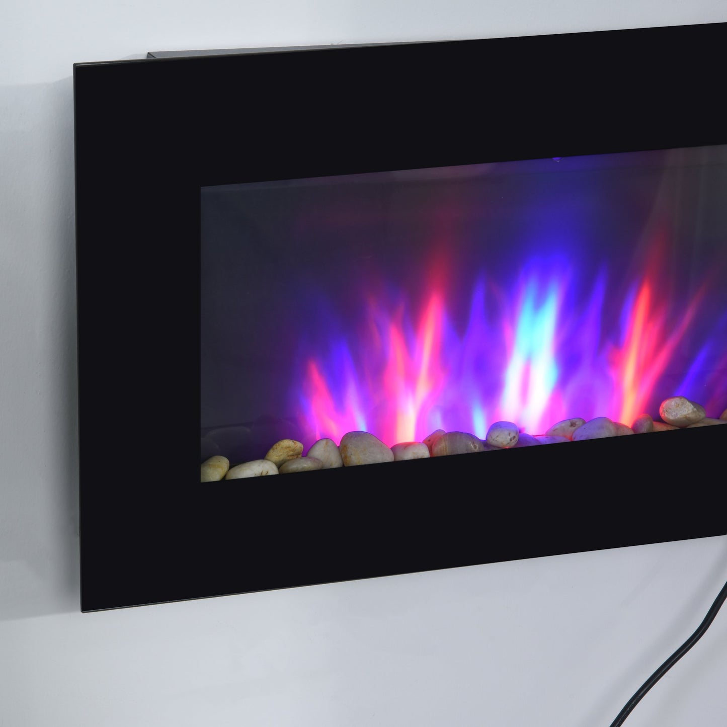Wall Mounted Tempered Glass Electric Fireplace Heater Wall Fires Black 1000W