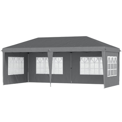Outsunny 3 x 6m Pop Up Gazebo, Height Adjustable Marquee Party Tent with Sidewalls and Storage Bag, Grey