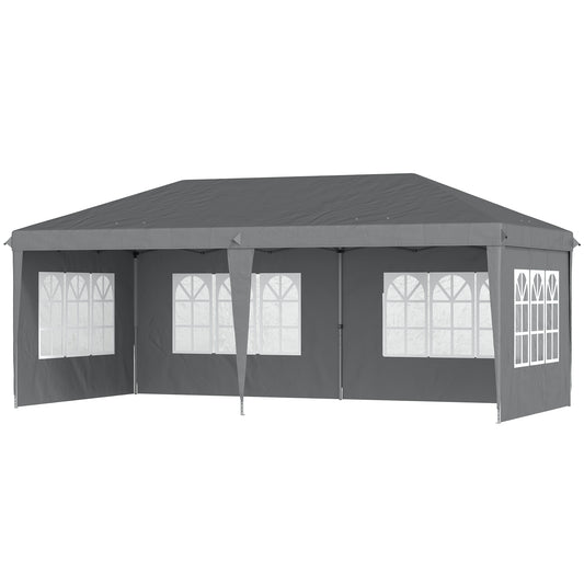 Outsunny 3 x 6m Pop Up Gazebo, Height Adjustable Marquee Party Tent with Sidewalls and Storage Bag, Grey