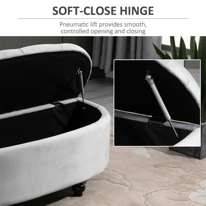 Semi-Circle Storage Ottoman Bench Tufted Upholstered Accent Seat Footrest Stool with Rubberwood Legs for Entryway & Bedroom, Grey