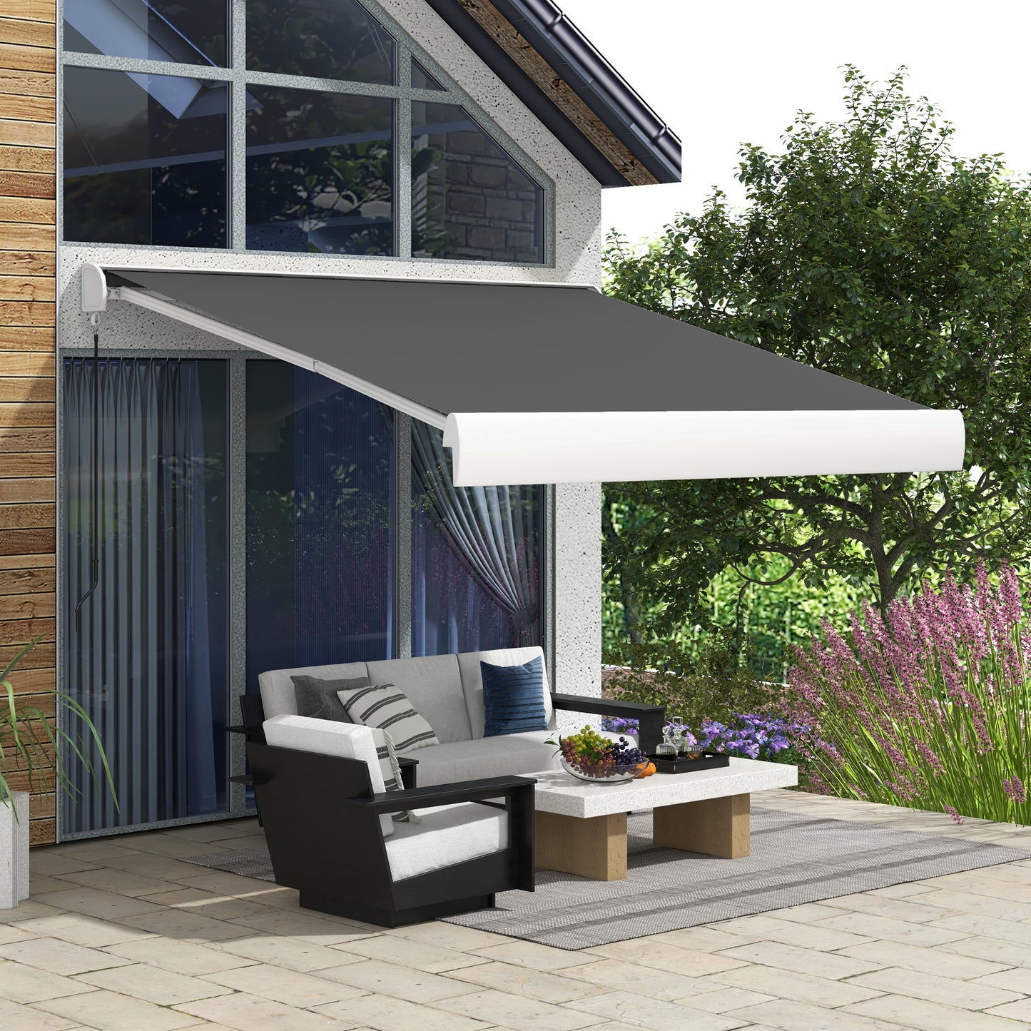 Outsunny 3 x 2.5m Electric Retractable Awning with Remote Controller, Aluminium Frame Sun Canopies for Patio Door Window