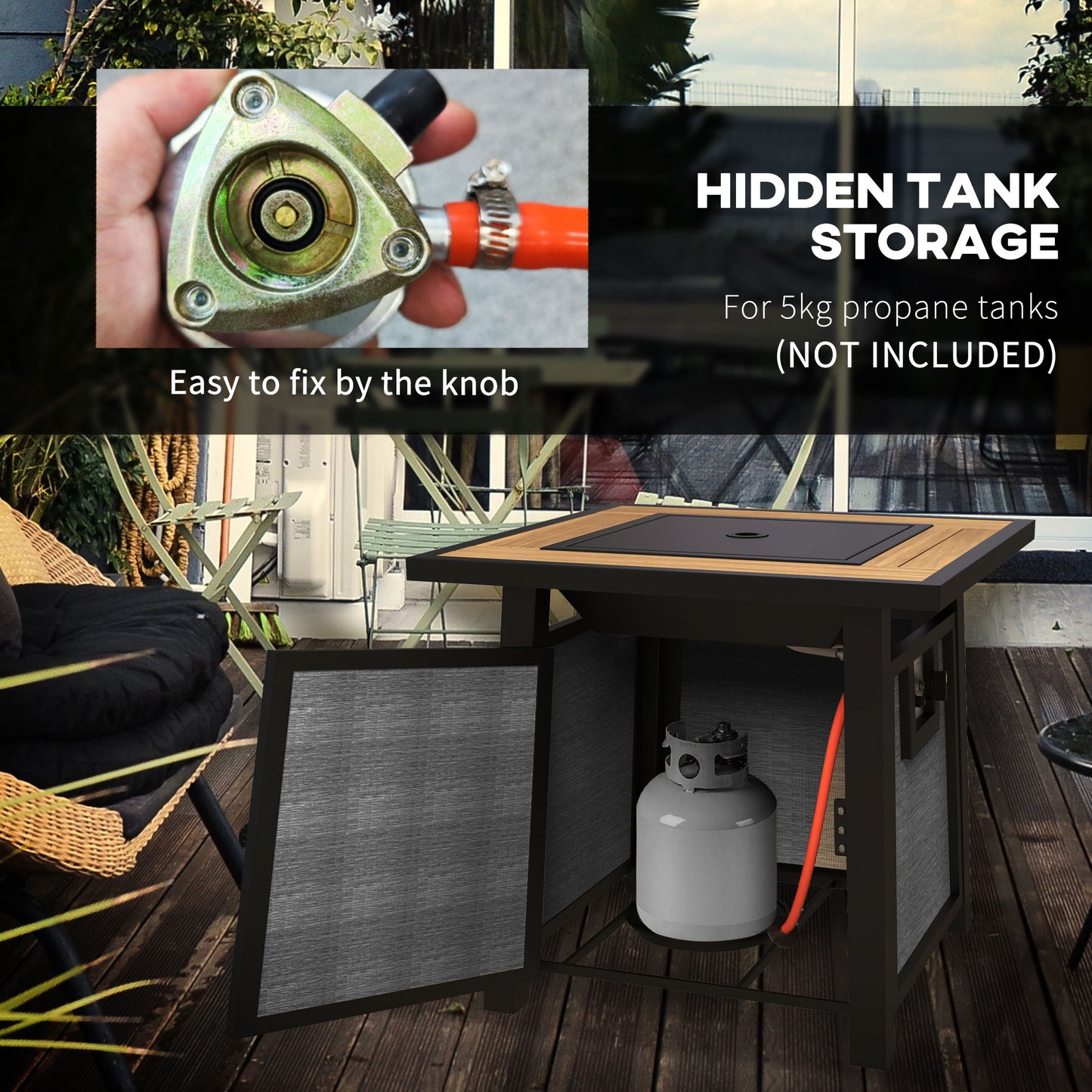 Outsunny 50,000 BTU Gas Fire Pit Table with Cover and Glass Beads, Dark Grey