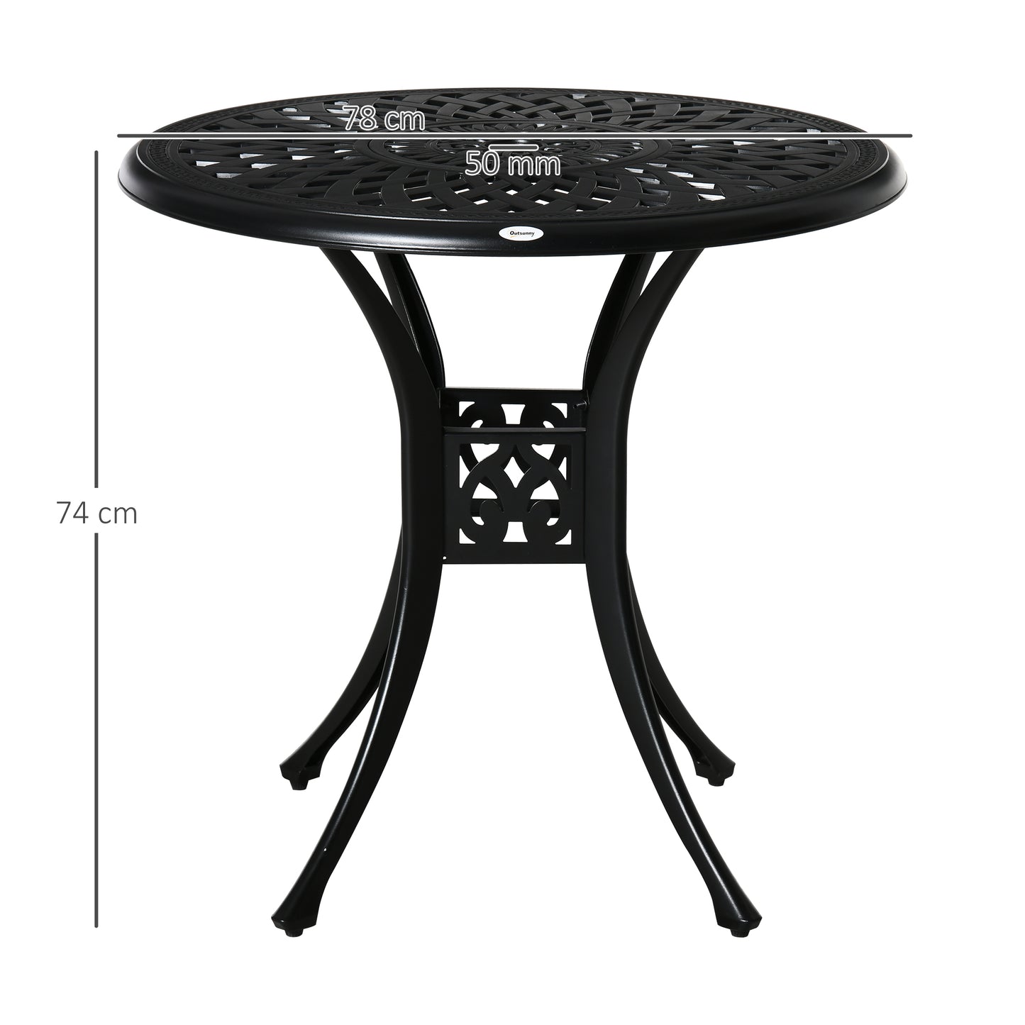 Outsunny 78cm Round Garden Dining Table With Parasol Hole Antique Cast Aluminium Outdoor Table, Black