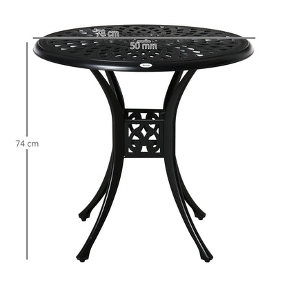 Outsunny 78cm Round Garden Dining Table With Parasol Hole Antique Cast Aluminium Outdoor Table, Black
